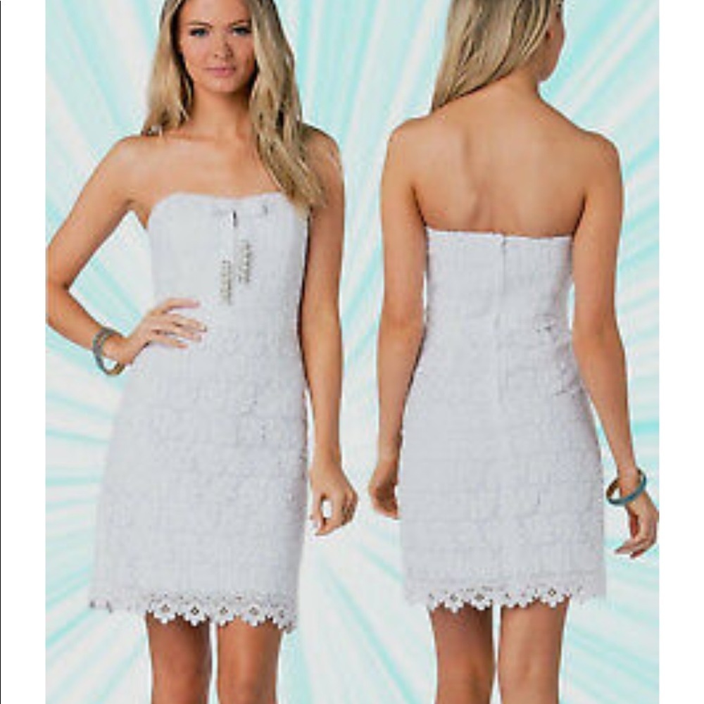 Lilly Pulitzer White Bumblebee Lace Larter Strapless Dress